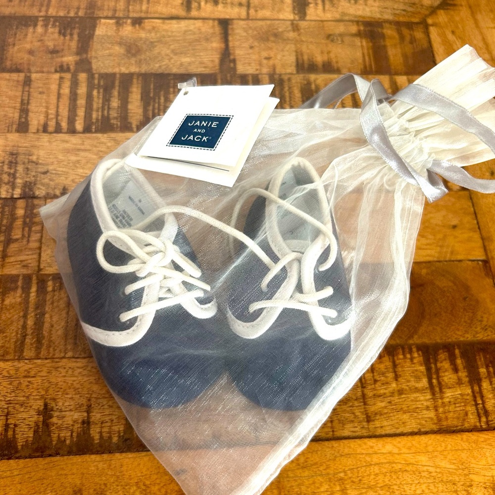 Janie & Jack Baby Infant Boy Lace Up Crib Dress Navy Blue Shoe Size 2 New In Bag